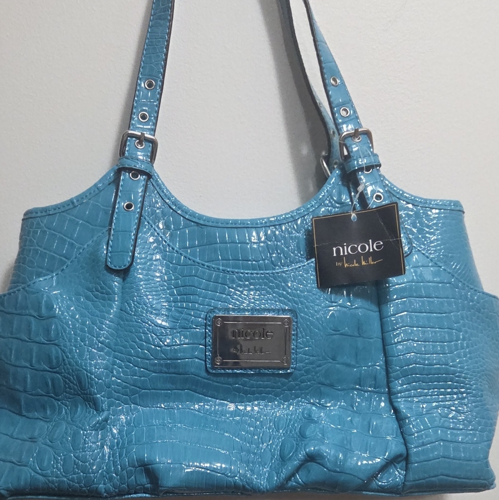 🎉HPx2🎉 Nicole Miller Blue Faux Croc Bag
